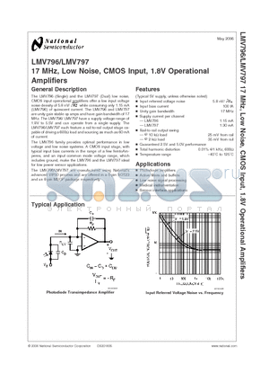 LMV797 datasheet - 17 MHz, Low Noise, CMOS Input, 1.8V Operational Amplifiers