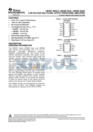 LMV821DBVRE4 datasheet - LOW-VOLTAGE RAIL-TO-RAIL OUTPUT OPERATIONAL AMPLIFIERS