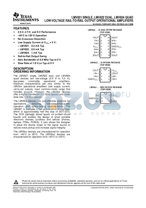 LMV821DBVRG4 datasheet - LOW-VOLTAGE RAIL-TO-RAIL OUTPUT OPERATIONAL AMPLIFIERS