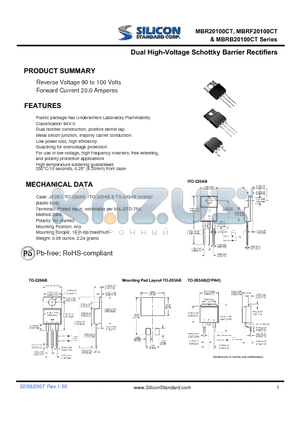 MBRB2090CT datasheet - Dual High-Voltage Schottky Barrier Rectifiers