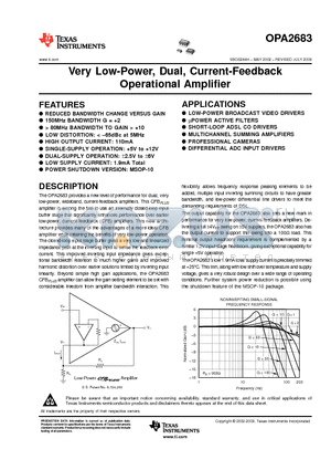 OPA2683ID datasheet - Very Low-Power, Dual, Current-Feedback Operational Amplifier