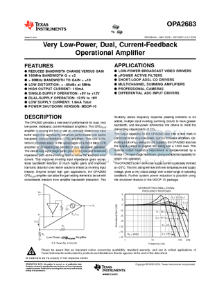 OPA2683IDCNT datasheet - Very Low-Power, Dual, Current-Feedback Operational Amplifier