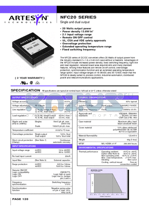 NFC20-48D12 datasheet - Single and dual output 20 Watt Wide input DC/DC converters