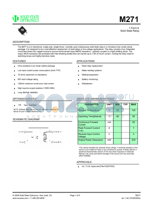 M271 datasheet - 1 Form A Solid State Relay