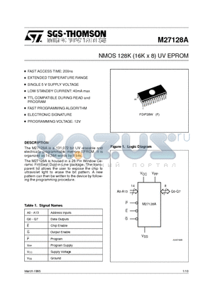 M27128A datasheet - NMOS 128K 16K x 8 UV EPROM