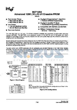 M27128A datasheet - Advanced 128K(16 x 8) UV Erasable PROM