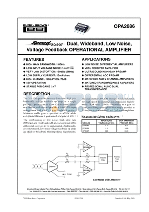 OPA2686 datasheet - Dual, Wideband, Low Noise, Voltage Feedback OPERATIONAL AMPLIFIER