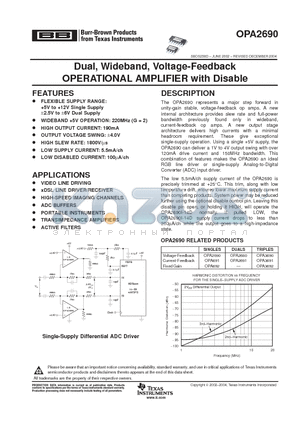 OPA2691 datasheet - Dual, Wideband, Voltage-Feedback OPERATIONAL AMPLIFIER with Disable