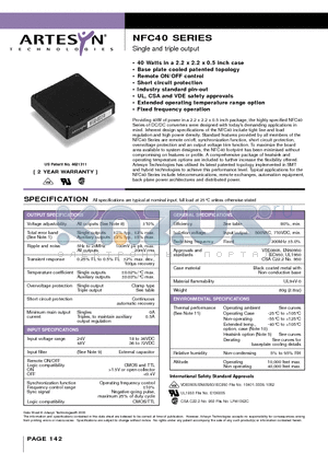 NFC40-48T05-15-M datasheet - Single and triple output 40 Watt Wide input DC/DC converters