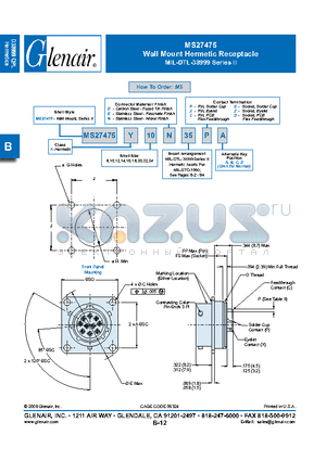 MS27475Y15D datasheet - Wall Mount Hermetic Receptacle