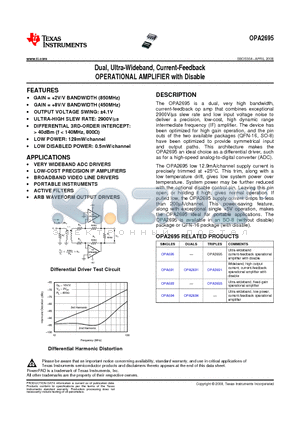 OPA2695IDR datasheet - Dual, Ultra-Wideband, Current-Feedback OPERATIONAL AMPLIFIER with Disable