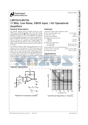 LMV791MKX datasheet - 17 MHz, Low Noise, CMOS Input, 1.8V Operational Amplifiers