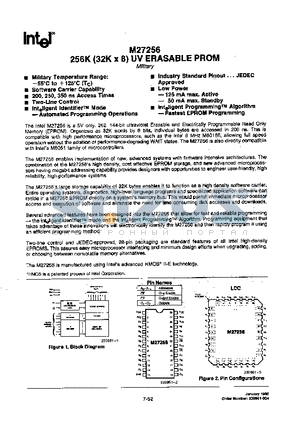 M27256-20 datasheet - 256K(32K x 8) UV ERASABLE PROM