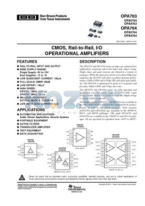 OPA2703EA/2K5 datasheet - CMOS, Rail-to-Rail, I/O OPERATIONAL AMPLIFIERS