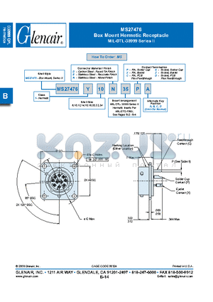 MS27476Y14N datasheet - Box Mount Hermetic Receptacle