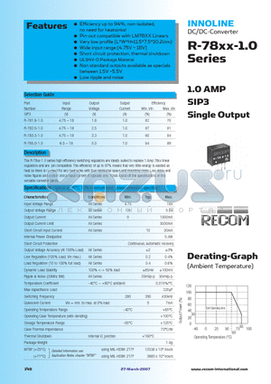 R-781.8-1.0 datasheet - 1.0 AMP SIP3 Single Output