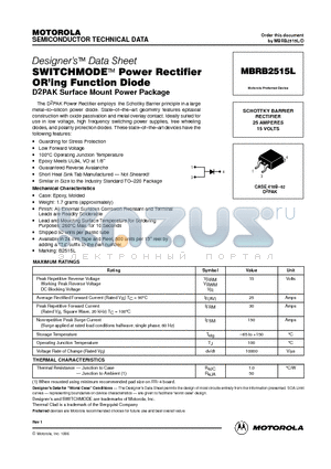 MBRB2515 datasheet - SWITCHMODE Power Rectifier D2PAK Surface Mount Power Package