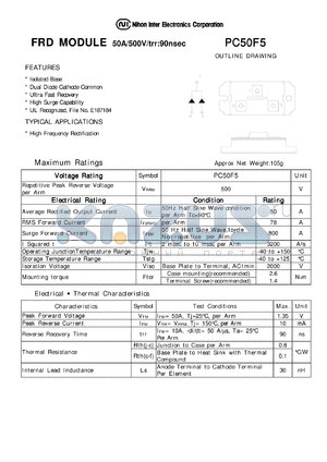 PC50F5 datasheet - FRD MODULE 50A/500V/trr:90nsec