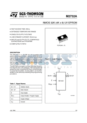 M2732A-20F1 datasheet - NMOS 32K 4K x 8 UV EPROM