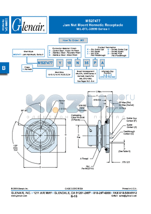 MS27477Y16E datasheet - Jam Nut Mount Hermetic Receptacle