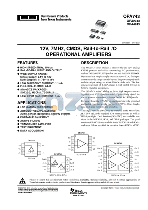 OPA2743EA/250 datasheet - 12V, 7MHz, CMOS, Rail-to-Rail I/O OPERATIONAL AMPLIFIERS