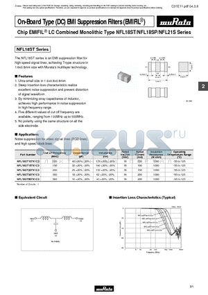 NFL18SP307X1A3 datasheet - On-Board Type (DC) EMI Suppression Filters (EMIFIL)