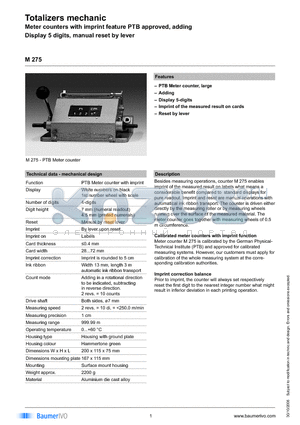 M275.010A08A datasheet - Totalizers mechanic