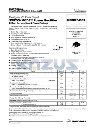 MBRB2545CT datasheet - SWITCHMODE Power Rectifier D2PAK Surface Mount Power Package