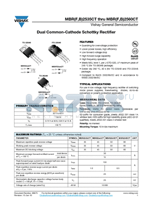 MBRB2545CT datasheet - Dual Common-Cathode Schottky Rectifier