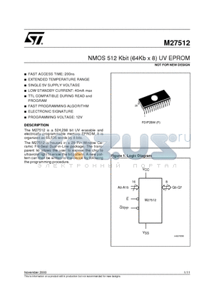 M27512-3F1 datasheet - NMOS 512K 64K x 8 UV EPROM