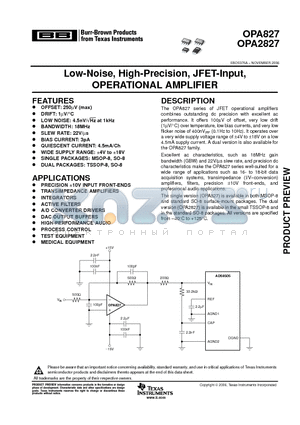 OPA2827 datasheet - Low-Noise, High-Precision, JFET-Input, OPERATIONAL AMPLIFIER