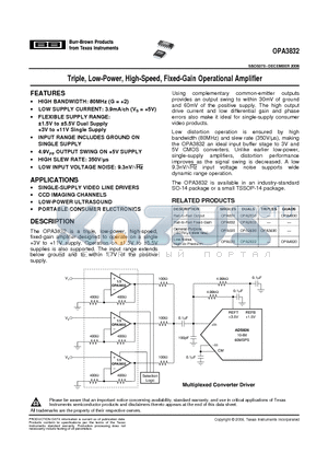 OPA2830 datasheet - Triple, Low-Power, High-Speed, Fixed-Gain Operational Amplifier