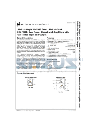 LMV924MT datasheet - 1.8V, 1MHz, Low Power Operational Amplifiers with Rail-To-Rail Input and Output