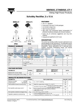MBRB2545CTTRR datasheet - Schottky Rectifier, 2 x 15 A