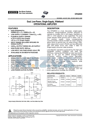 OPA2830_08 datasheet - Dual, Low-Power, Single-Supply, Wideband OPERATIONAL AMPLIFIER