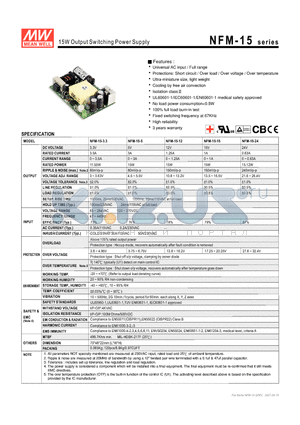 NFM-15 datasheet - 15W Output Switching Power Supply N