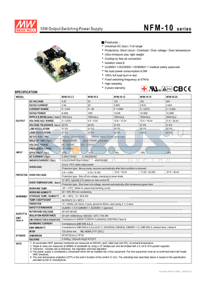 NFM-10-5 datasheet - 10W Output Switching Power Supply