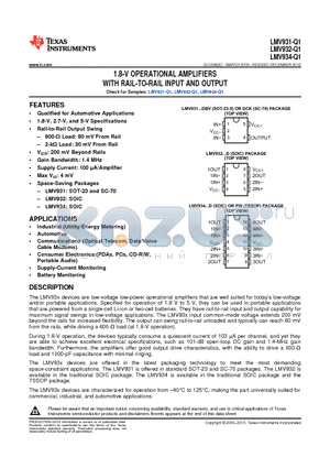 LMV931QDCKRQ1 datasheet - 1.8-V OPERATIONAL AMPLIFIERS WITH RAIL-TO-RAIL INPUT AND OUTPUT