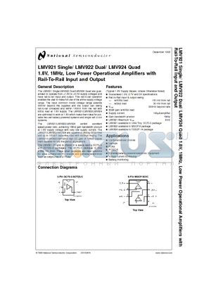 LMV922MX datasheet - 1.8V, 1MHz, Low Power Operational Amplifiers with Rail-To-Rail Input and Output