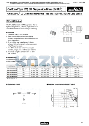 NFL21SP307X1C3 datasheet - On-Board Type (DC) EMI Suppression Filters (EMIFIL)