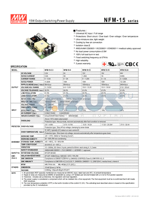 NFM-15-5 datasheet - 15W Output Switching Power Supply