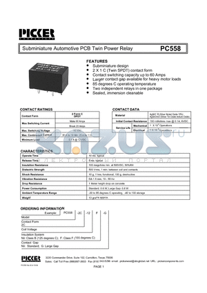 PC5582C-12F datasheet - Subminiature Automotive PCB Twin Power Relay