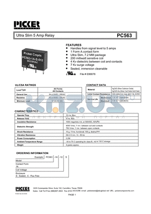 PC563 datasheet - Ultra Slim 5 Amp Relay