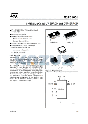 M27C1001-10B6X datasheet - 1 Mbit 128Kb x8 UV EPROM and OTP EPROM