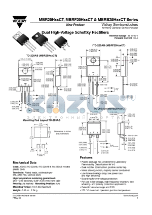 MBRB25H60CT datasheet - Dual High-Voltage Schottky Rectifiers