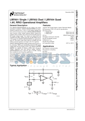 LMV931MG datasheet - 1.8V, RRIO Operational Amplifiers