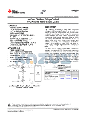 OPA2890ID datasheet - Low-Power, Wideband, Voltage-Feedback OPERATIONAL AMPLIFIER with Disable