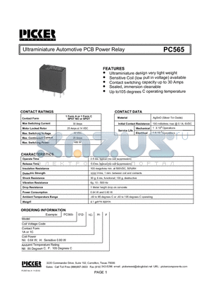 PC5651C-12 datasheet - Ultraminiature Automotive PCB Power Relay