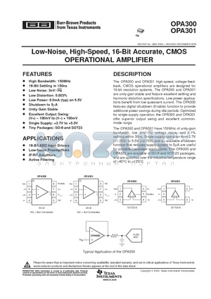 OPA300AID datasheet - Low-Noise, High-Speed, 16-Bit Accurate, CMOS OPERATIONAL AMPLIFIER