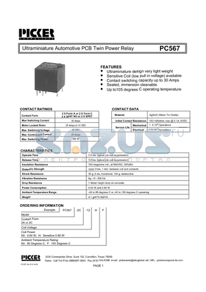 PC567 datasheet - Ultraminiature Automotive PCB Twin Power Relay
